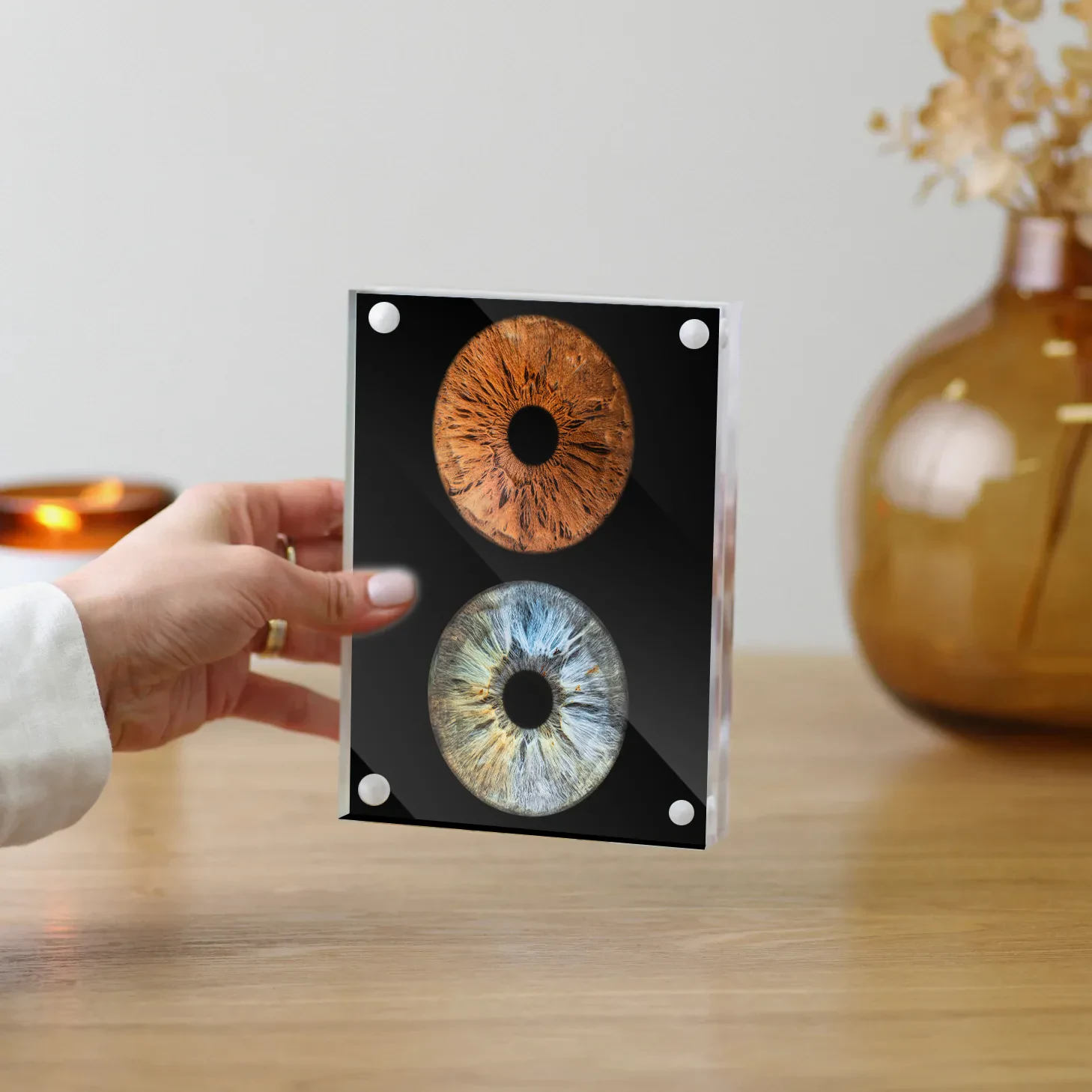 Iris photography print with elegant acrylic frame