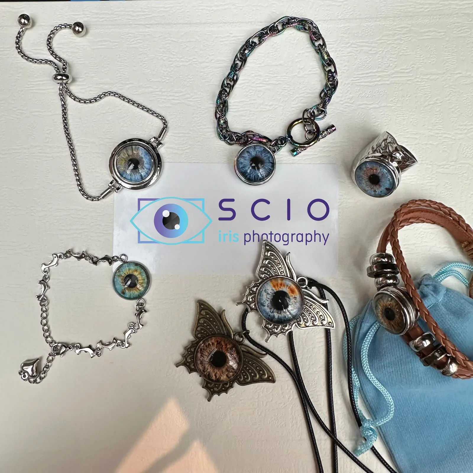 Handcrafted iris photography jewelry piece