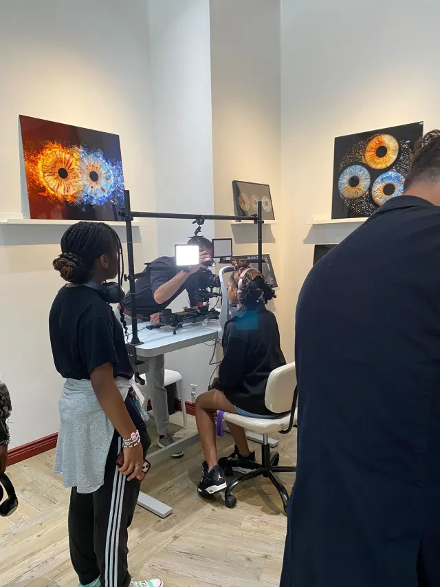 School group learning about iris photography at SCIO